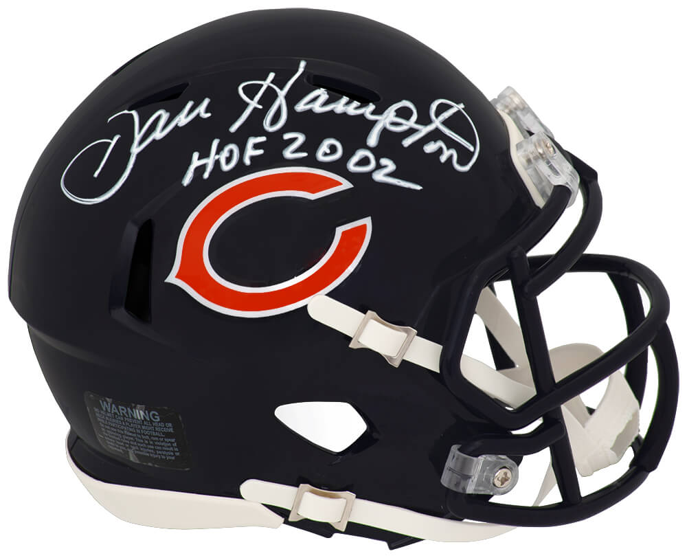 HAMMIN351 Dan Hampton Signed Chicago Bears Riddell Speed Mini Helmet with HOF 2002 - White Ink