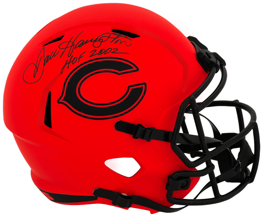 HAMREP341 Dan Hampton Signed Chicago Bears Rave Riddell Full Size Speed Replica Helmet with HOF 2002