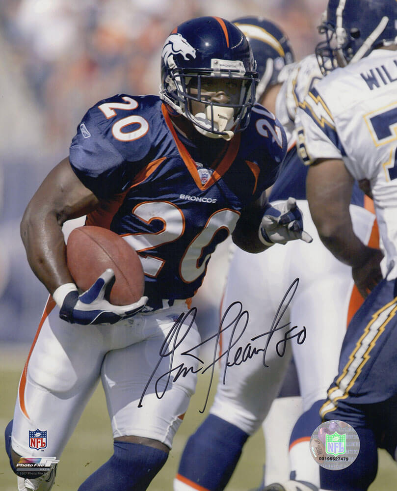 HEA08P300 8 x 10 in. Garrison Hearst Signed Denver Broncos Navy Jersey Action Photo