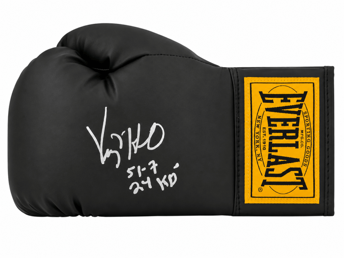 HILGLV511 Virgil Hill Signed Everlast Black Full Size Boxing Glove with 51-7, 24 Kos