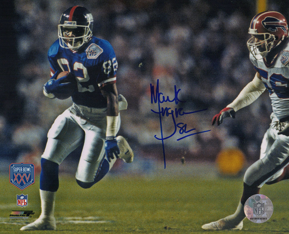 ING08P312 8 x 10 in. Mark Ingram Signed   York Giants Super Bowl XXV Blue Jersey Action Photo
