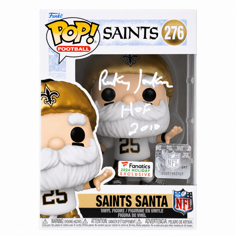 JACFUN300 Rickey Jackson Signed   Orleans Saints Santa No.276 Funko Pop Doll with HOF 2010