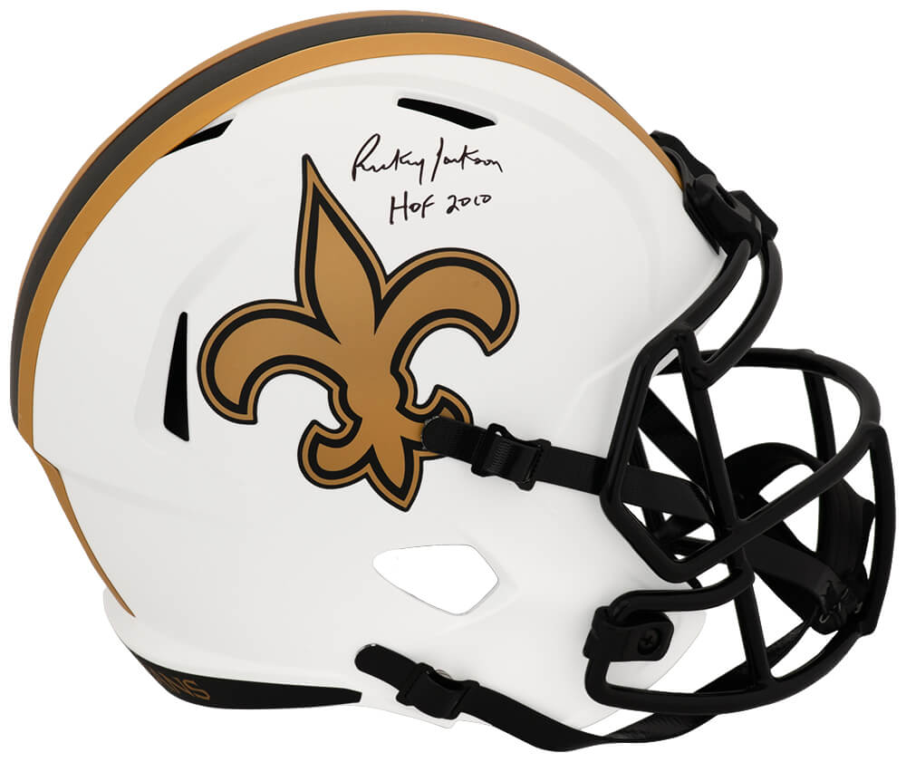 JACREP318 Rickey Jackson Signed   Orleans Saints Lunar Riddell Full Size Speed Replica Helmet with HOF 2010