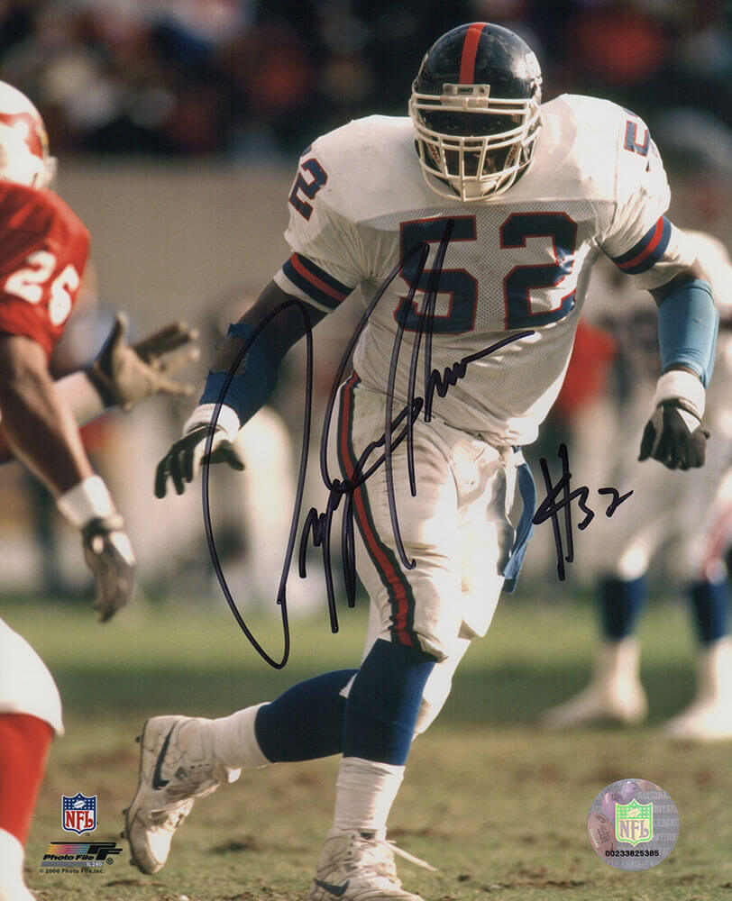 JOH08P316 8 x 10 in. Pepper Johnson Signed   York Giants White Jersey Action Photo