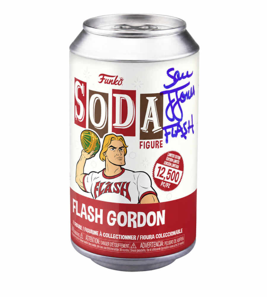 JONFUN502 Sam J. Jones Signed Flash Gordon Soda Can Funko Vinyl Figure with Flash
