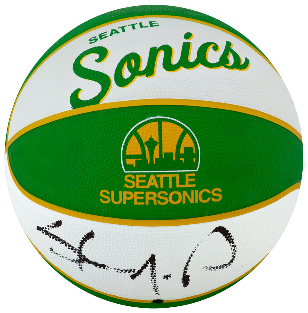 KEMBSK208 Shawn Kemp Signed Seattle Supersonics Wilson Retro NBA Mini Logo Basketball