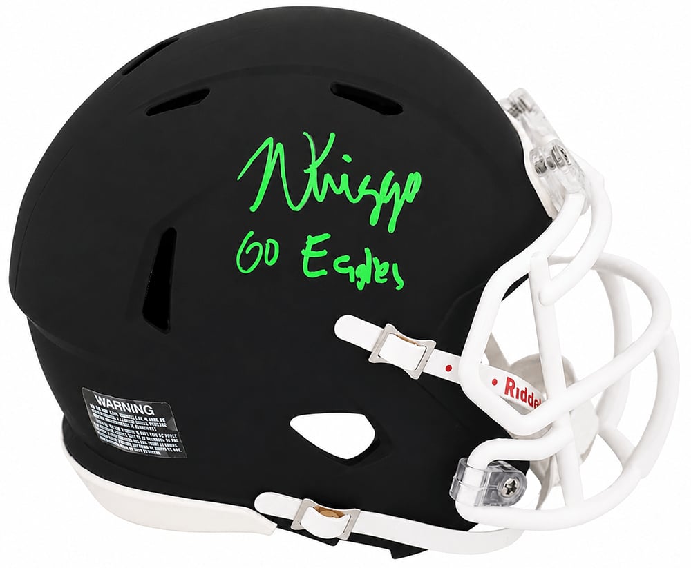 KNIMIN301 Noah Knigga Signed Black Riddell Black Speed Mini Helmet with Go Eagles