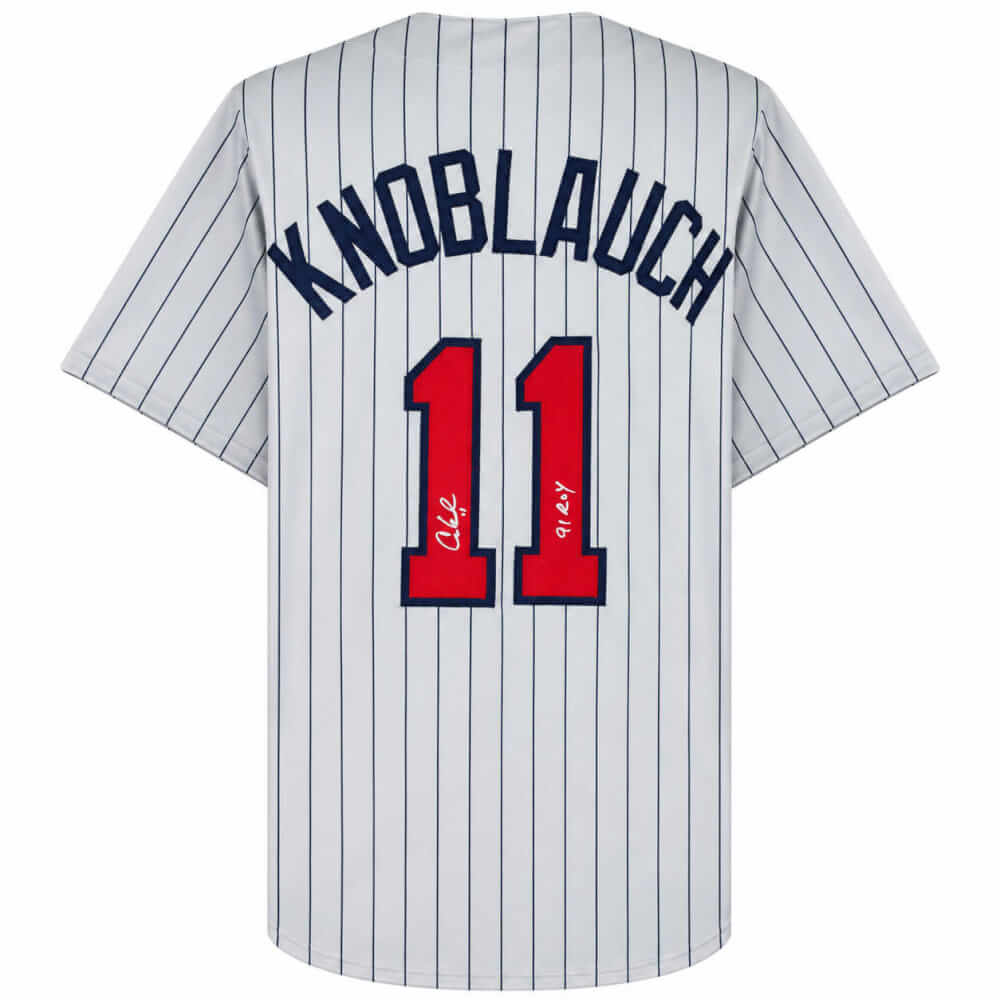 KNOJRY100 Chuck Knoblauch Signed Gray Pinstripe Custom Baseball Jersey with ROY-91