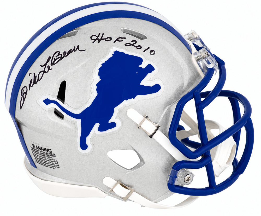 LEBMIN300 Dick LeBeau Signed Detroit Lions Throwback Riddell Speed Mini Helmet with HOF 2010