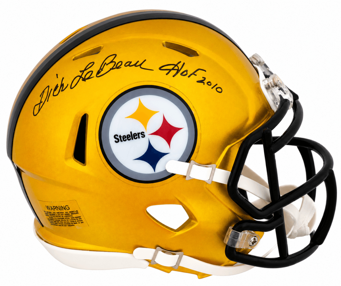 LEBMIN302 Dick LeBeau Signed Pittsburgh Steelers Flash Riddell Speed Mini Helmet with HOF 2010