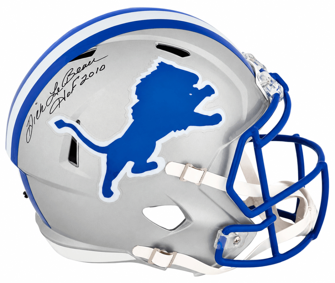 LEBREP300 Dick LeBeau Signed Detroit Lions Throwback Riddell Full Size Speed Replica Helmet with HOF 2010
