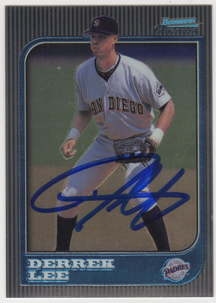 LEECAR111 Derrek Lee Signed San Diego Padres 1997 Bowman Chrome Baseball Card - No.200