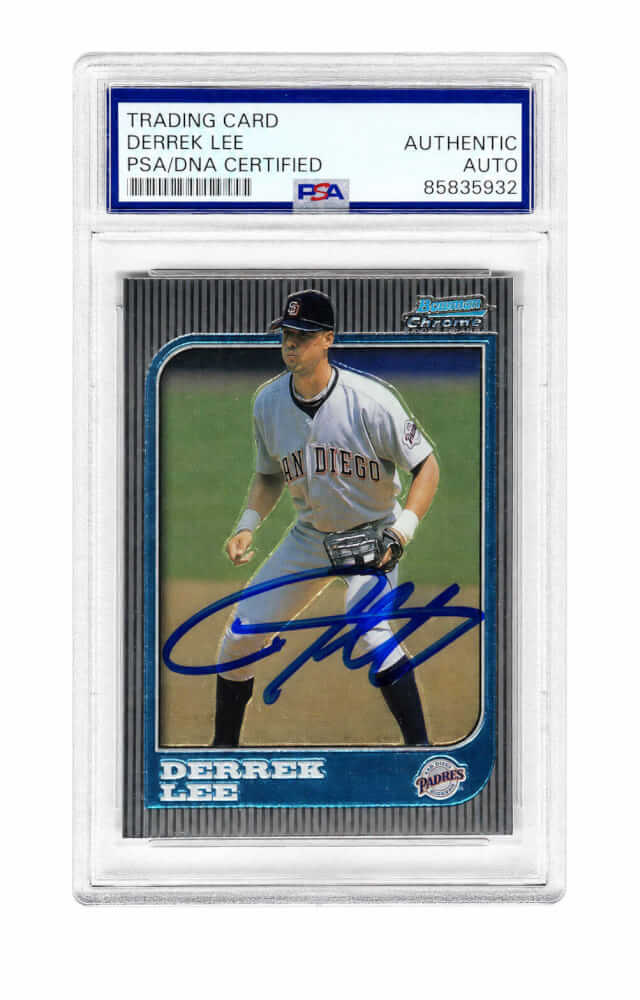 LEECAR113 Derrek Lee Signed San Diego Padres 1997 Bowman Chrome Baseball Card - No.200 - PSA Encapsulated