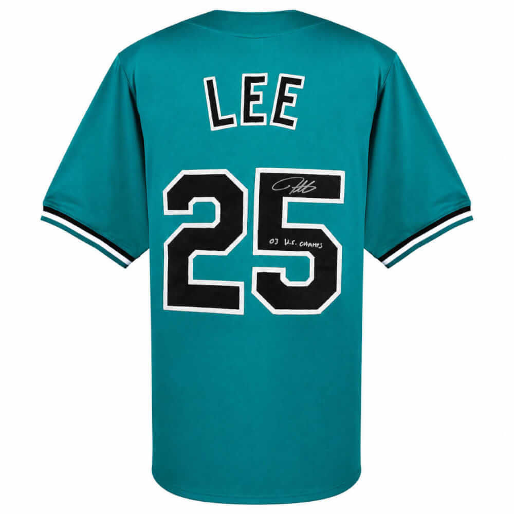 LEEJRY102 Derrek Lee Signed Teal Throwback Custom Baseball Jersey with 03 WS Champs