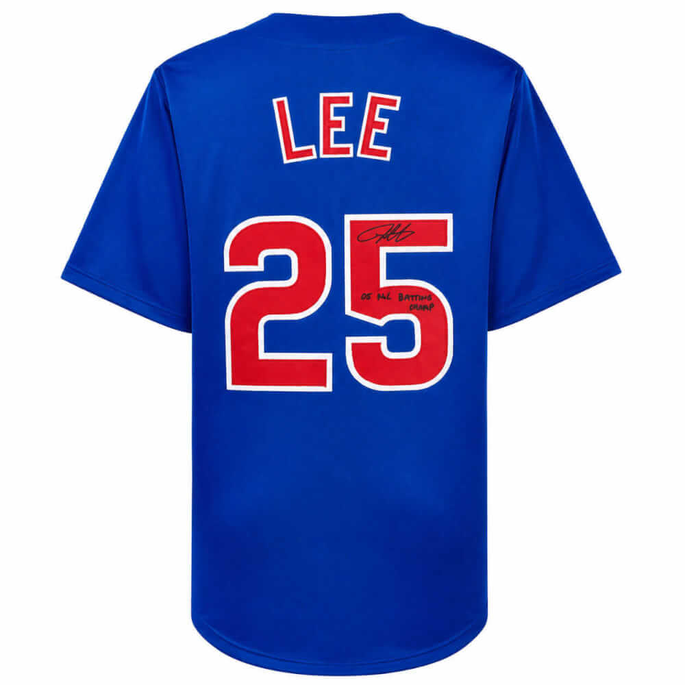 LEEJRY104 Derrek Lee Signed Blue Custom Baseball Jersey with 05 NL Batting Champ
