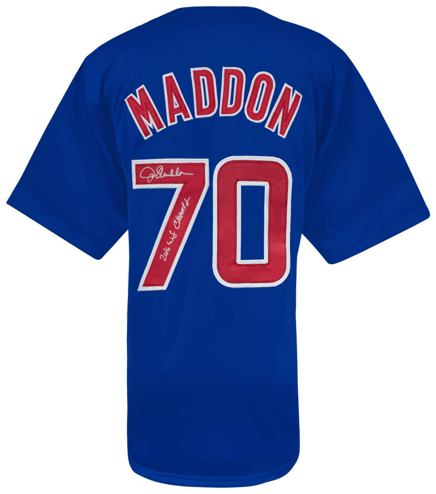 MADJRY117 Joe Maddon Signed Blue Custom Baseball Jersey with 2016 WS Champs