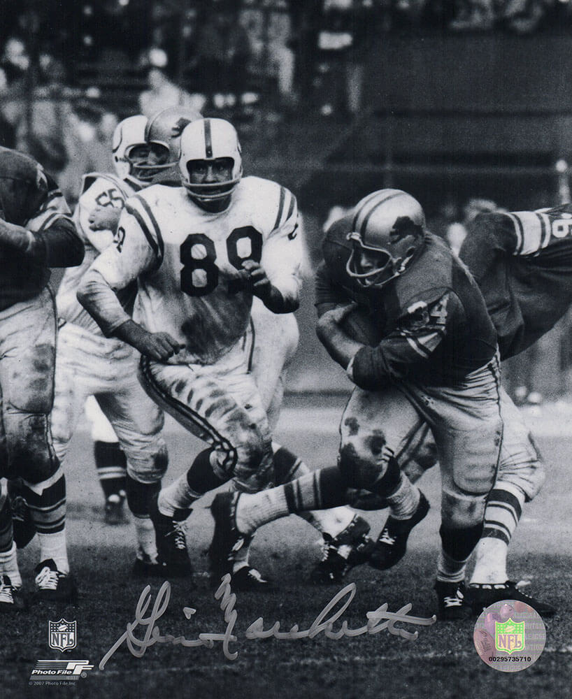 MAR08P344TW 8 x 10 in. Gino Marchetti Signed Indianapolis Colts Black & White Action vs Lions Photo
