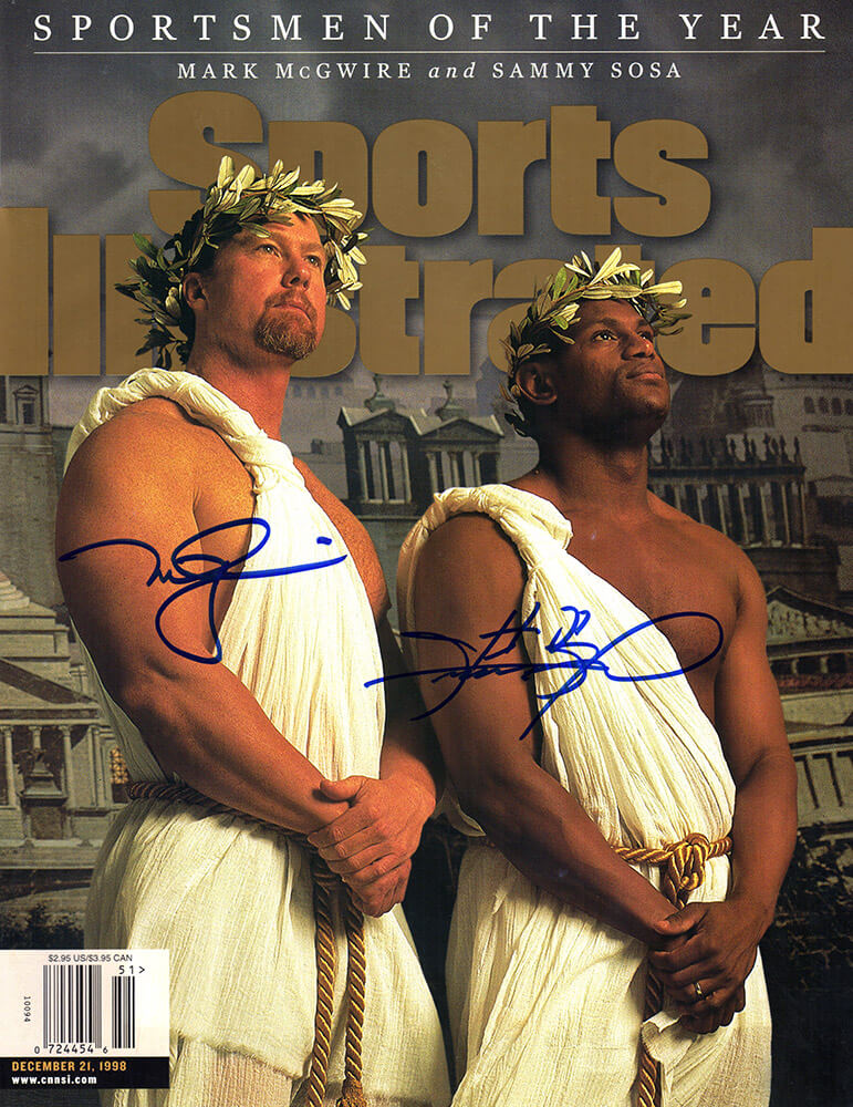 MCGMAG100 8 x 10 in. Mark McGwire & Sammy Sosa Signed Sports Illustrated 12-21-98 Sportsmen of the Year Original Magazine
