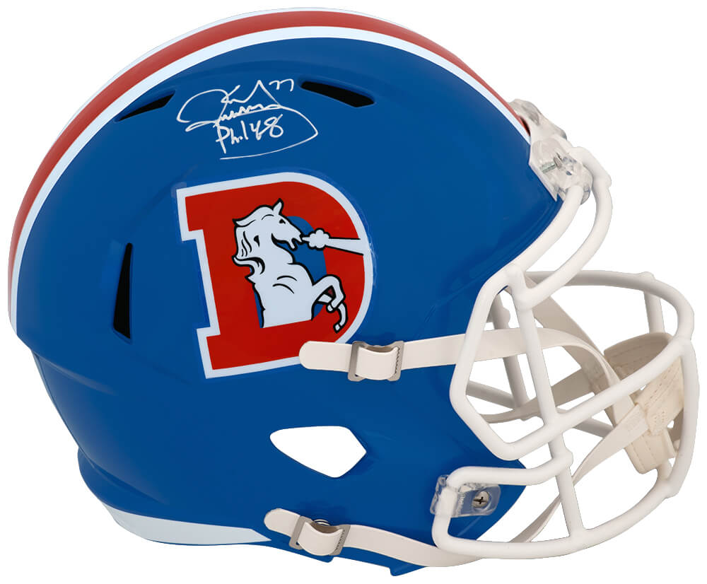 MECREP302 Karl Mecklenburg Signed Denver Broncos Throwback Riddell Full Size Speed Replica Helmet
