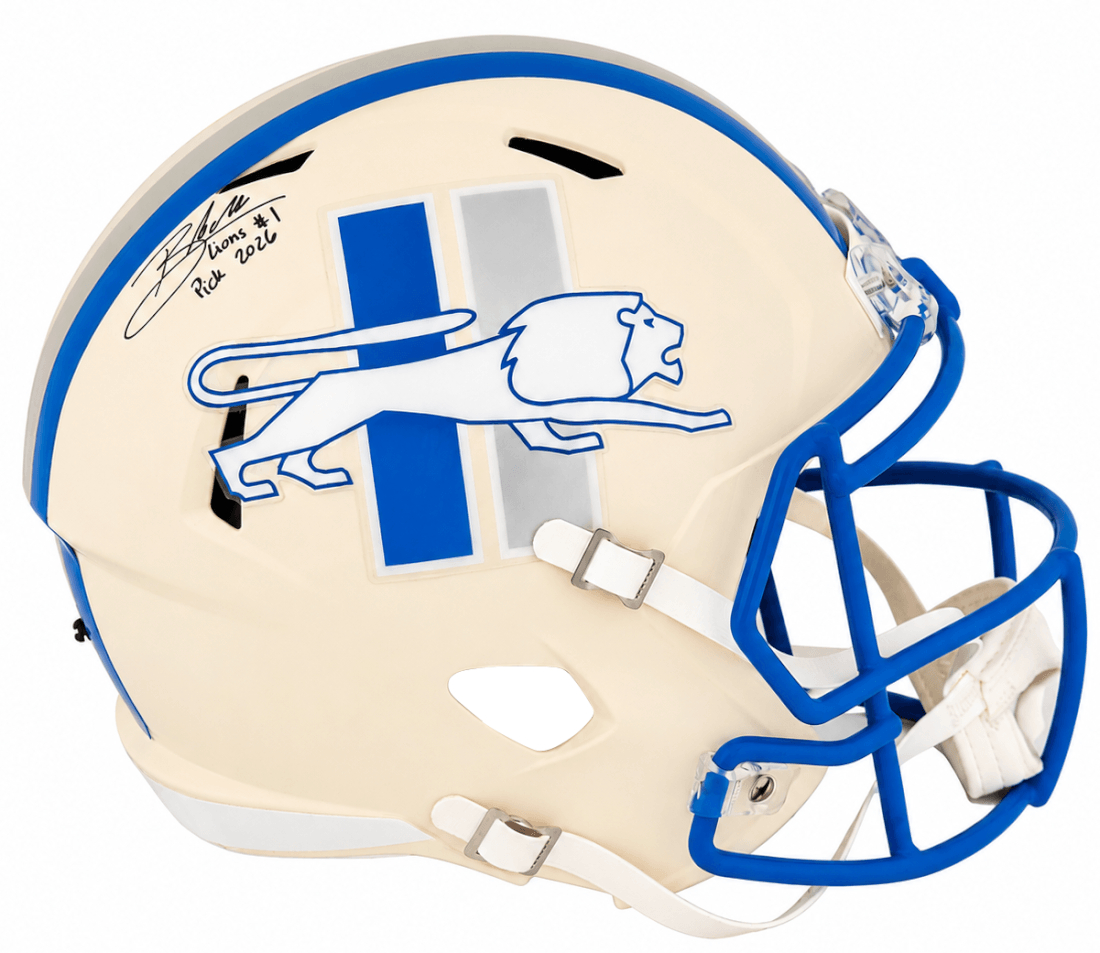 MILREP302 Blake Miller Signed Detroit Lions Retro Riddell Full Size Speed Replica Helmet with Lions - No.1 Pick 2026