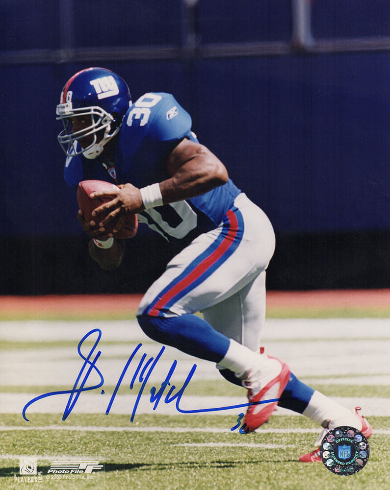MIT08P304 8 x 10 in. Brian Mitchell Signed   York Giants Blue Jersey Action Photo