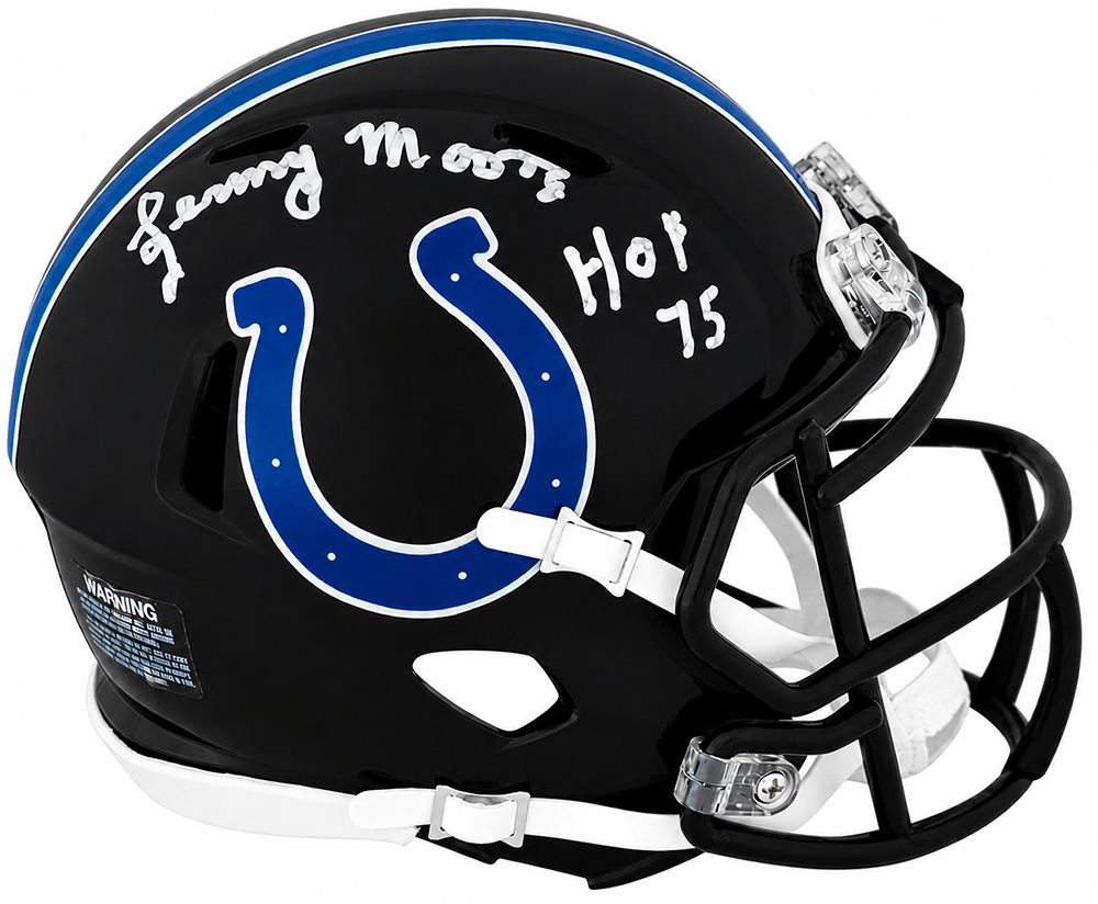 MOOMIN328 Lenny Moore Signed Indianapolis Colts 2023 Alternate Black Riddell Speed Mini Helmet with HOF-75