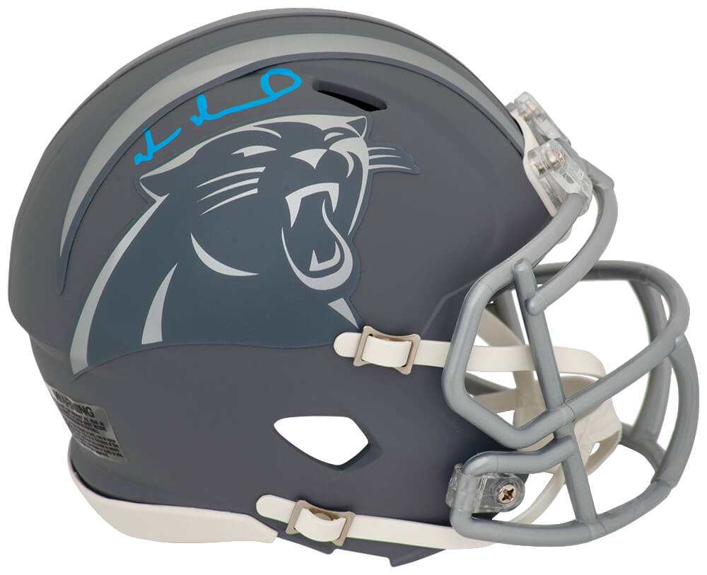 MUHMIN303 Muhsin Muhammad Signed Carolina Panthers Slate Riddell Speed Mini Helmet