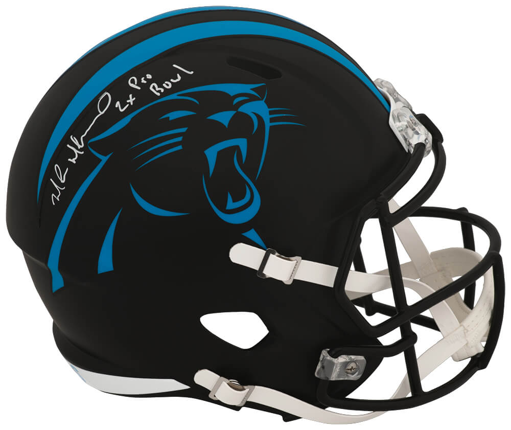 MUHREP303 Muhsin Muhammad Signed Carolina Panthers 2022 Alternate Black Riddell Full Size Speed Replica Helmet with 2x Pro Bowl