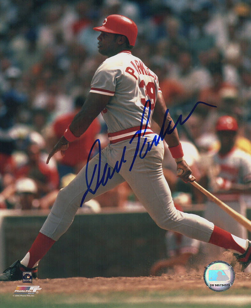 PAR08P113TW 8 x 10 in. Dave Parker Signed Cincinnati Reds Gray Jersey Swinging Photo
