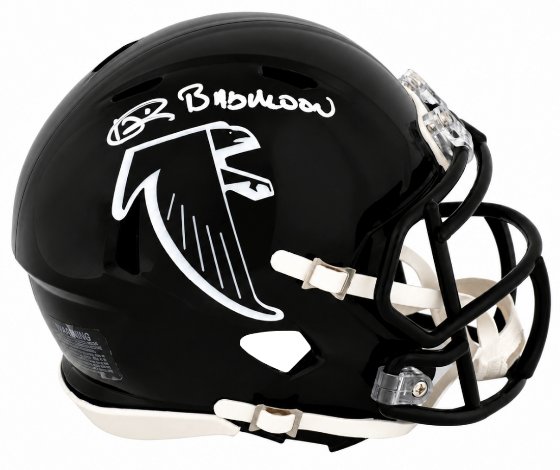 RISMIN364 Andre Rison Signed Atlanta Falcons 90-02 Style Throwback Riddell Speed Mini Helmet with Bad Moon