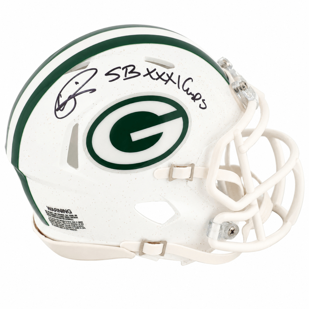RISMIN366 Andre Rison Signed Green Bay Packers 2024 Alternate White Riddell Speed Mini Helmet with SB XXXI Champs