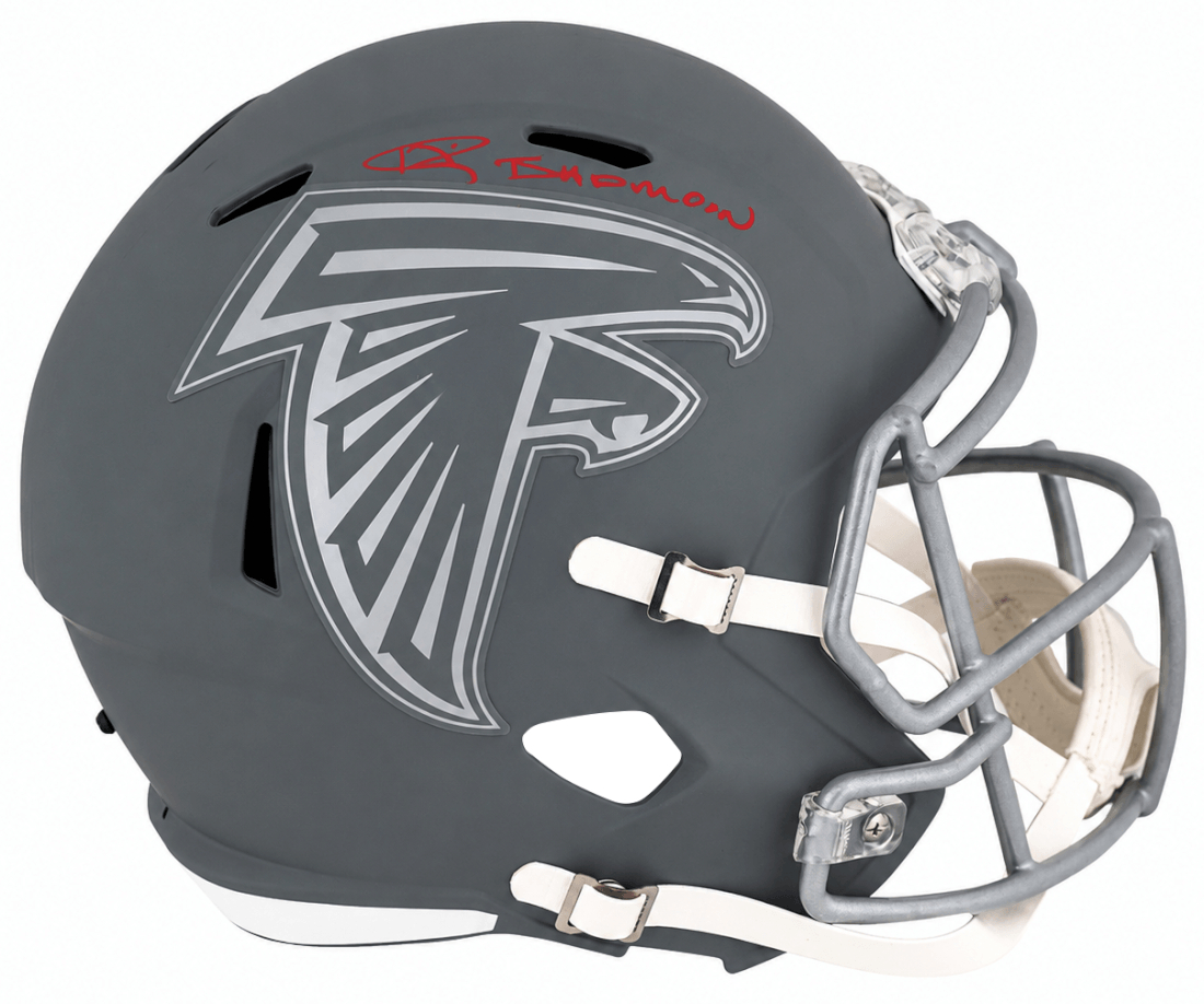 RISREP336 Andre Rison Signed Atlanta Falcons Slate Riddell Full Size Speed Replica Helmet with Bad Moon