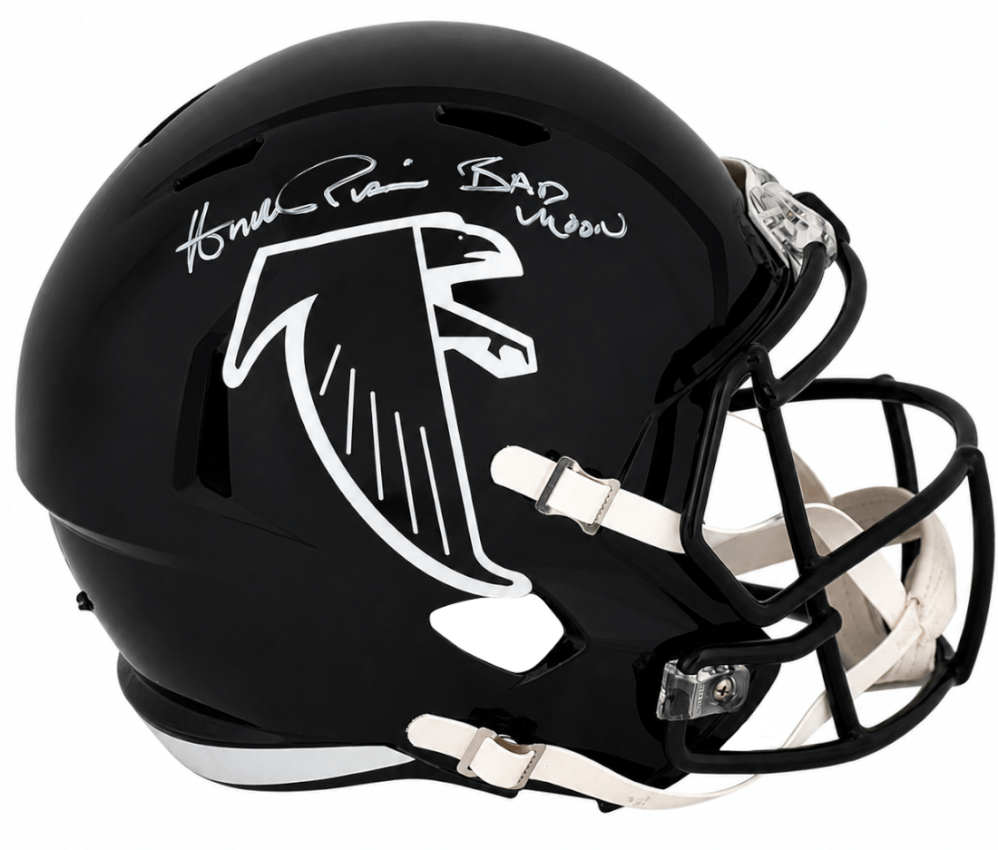 RISREP337 Andre Rison Signed Atlanta Falcons 90-02 Style Throwback Riddell Full Size Speed Replica Helmet with Bad Moon
