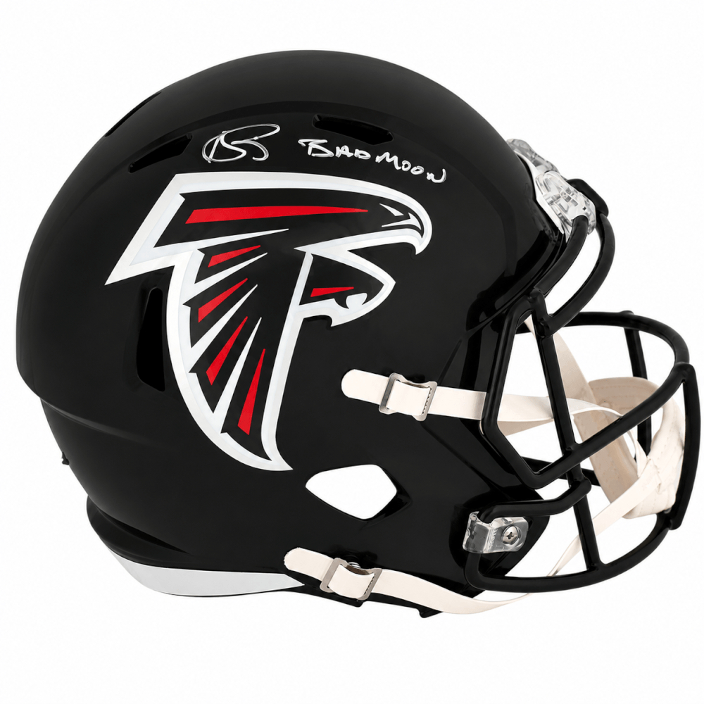 RISREP339 Andre Rison Signed Atlanta Falcons 2003-19 Style Throwback Riddell Full Size Speed Replica Helmet with Bad Moon