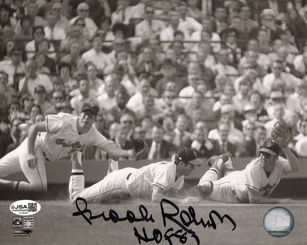 ROB08P107 8 x 10 in. Brooks Robinson Signed Baltimore Orioles Triple Diving Image Photo with HOF-83 - JSA