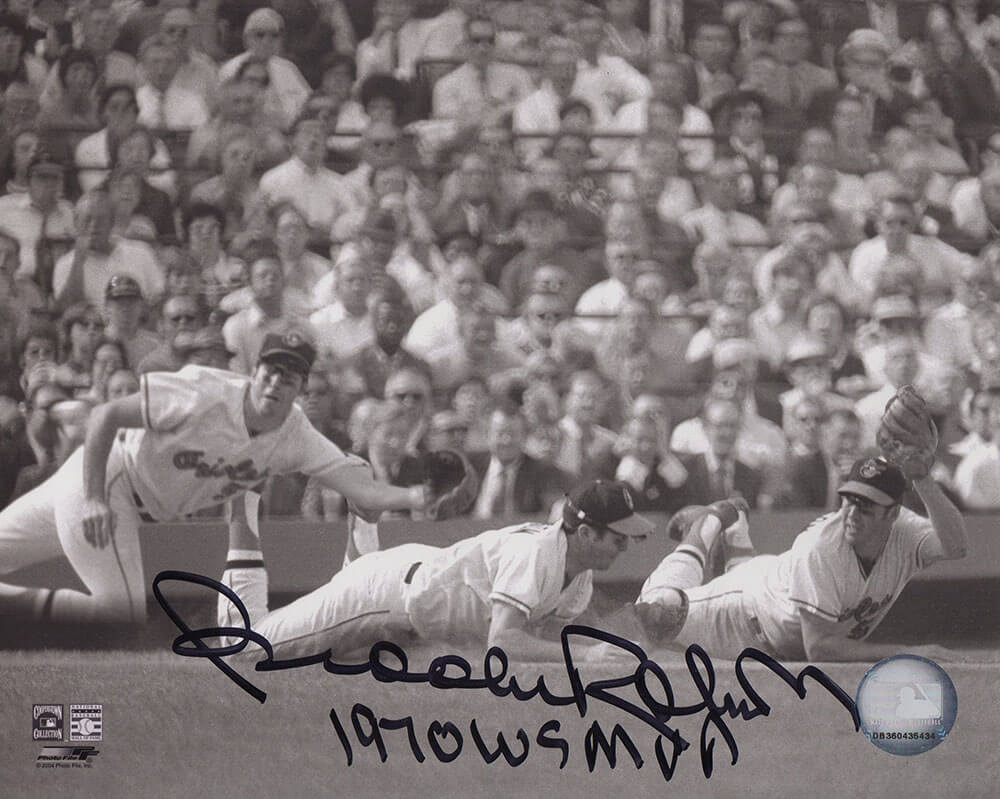 ROB08P112TW 8 x 10 in. Brooks Robinson Signed Baltimore Orioles Black & White Multi Image Diving Photo with 1970 WS MVP