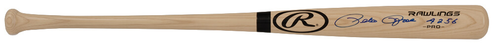ROSBAT130 Pete Rose Signed Rawlings Pro Blonde Baseball Bat with 4256 - Blue Sign