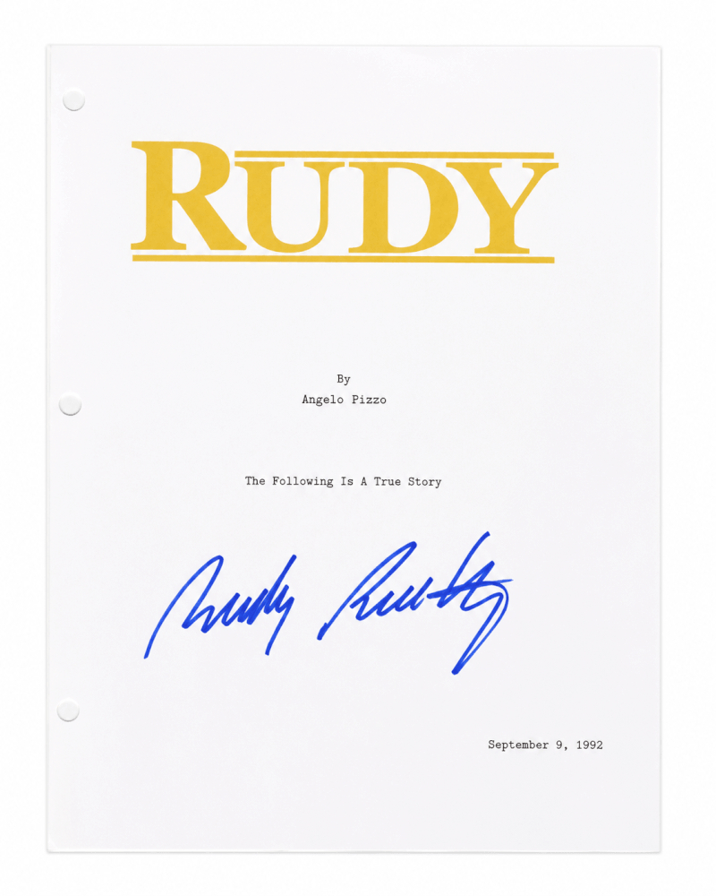 RUEOTH500 Rudy Ruettiger Signed Rudy Movie Script Cover Page