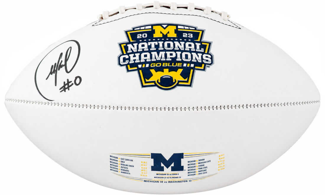 SAIFTB300 Mike Sainristil Signed Michigan Wolverines 2003 National Championship Logo White Football