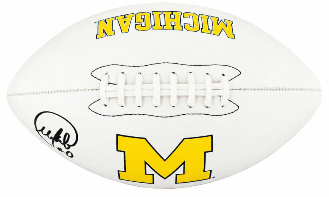SAIFTB302 Mike Sainristil Signed Michigan Wolverines Logo Brands White Logo Football