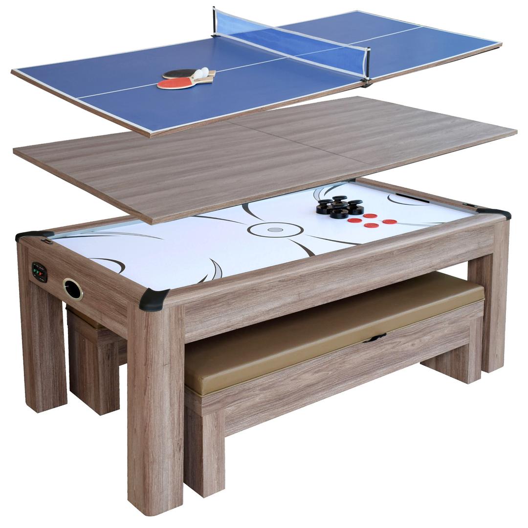 Picture of Carmelli NG1137H 7 ft. Driftwood Air Hockey Table Tennis Combo Set with Benches