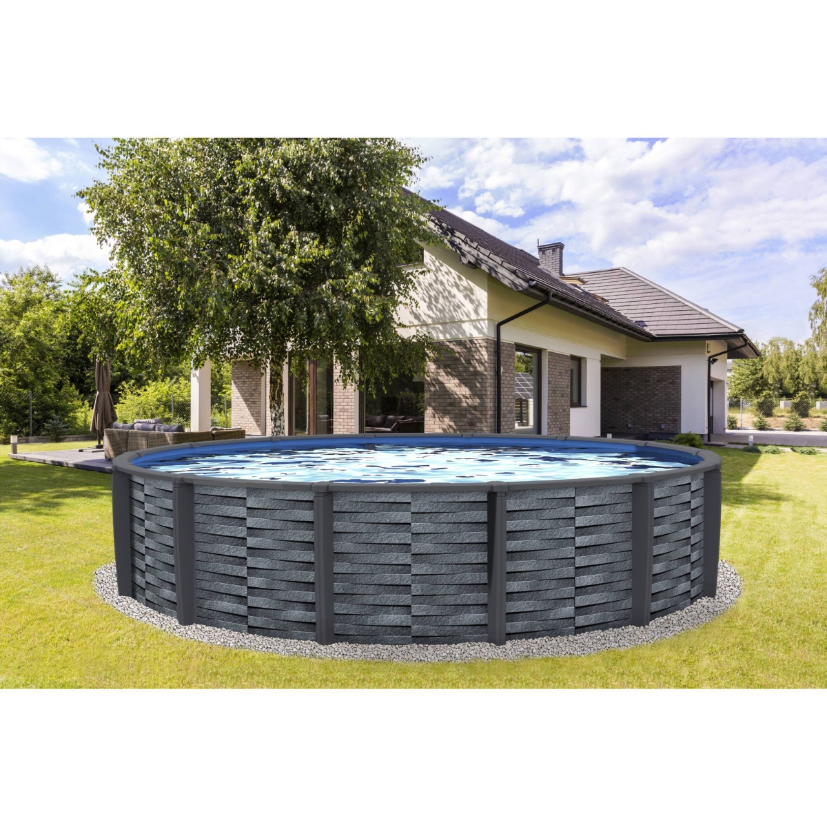 NB19831 24 ft. x 52 in. Pool Affinity Round AG Pool, Gray -  Blue Wave