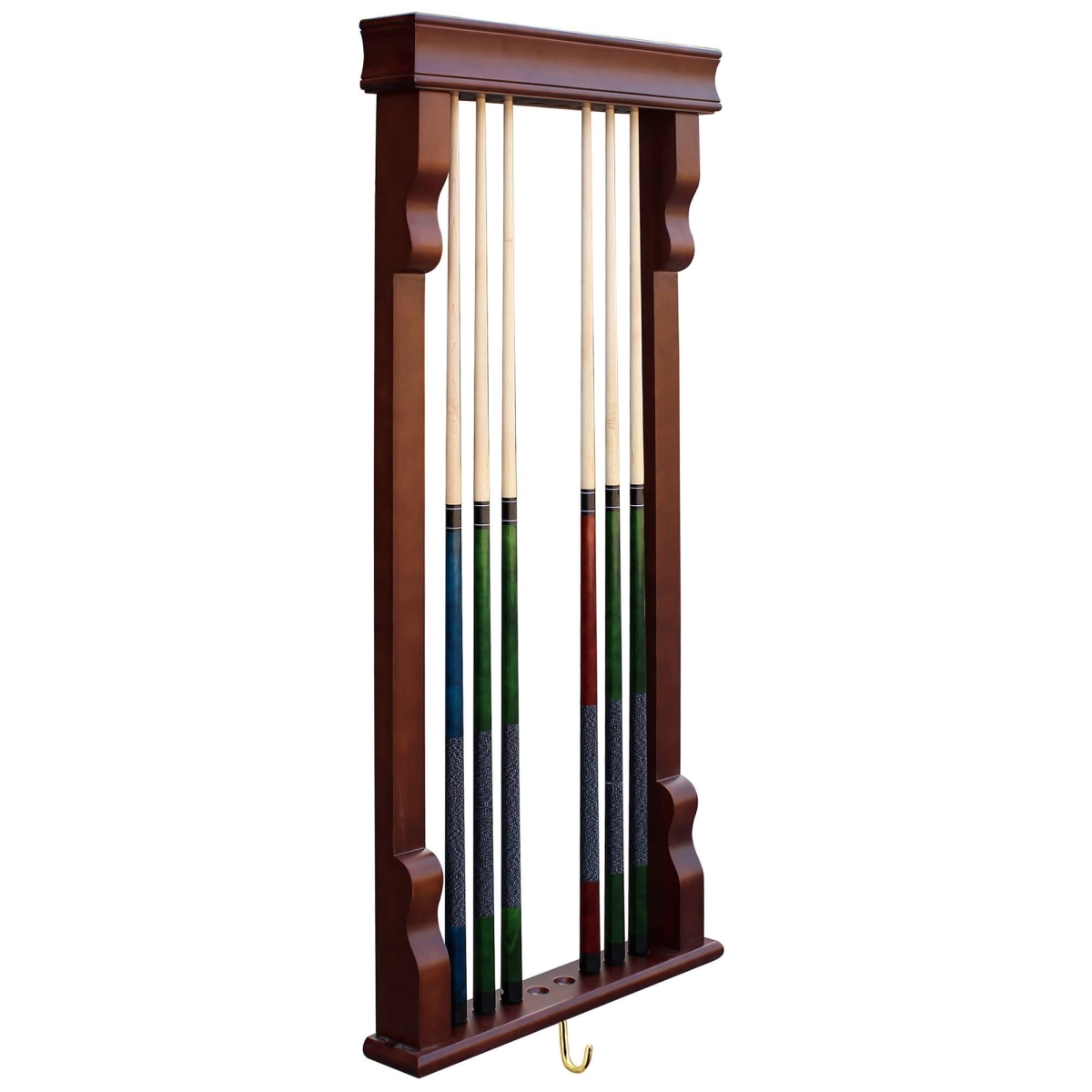 NG2571M Vintage Wall Billiard Pool Cue Rack, Mahogany