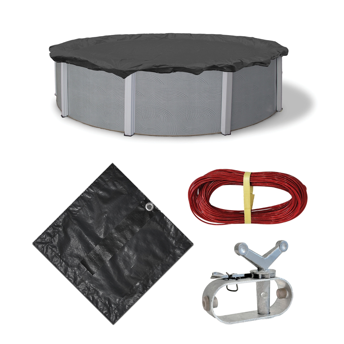 WC400-4 12 ft. Round Pool Cover with 10 Year Warranty, Gray & Black