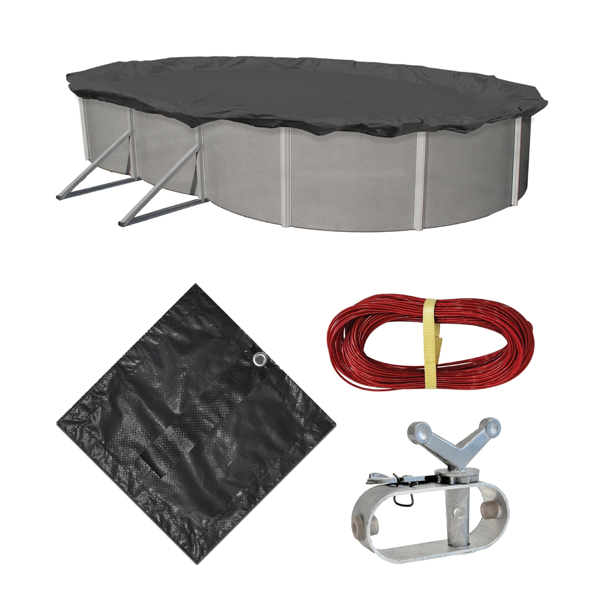 WC415-4 21 x 41 ft. Oval Pool Cover with 10 Year Warranty, Gray & Black