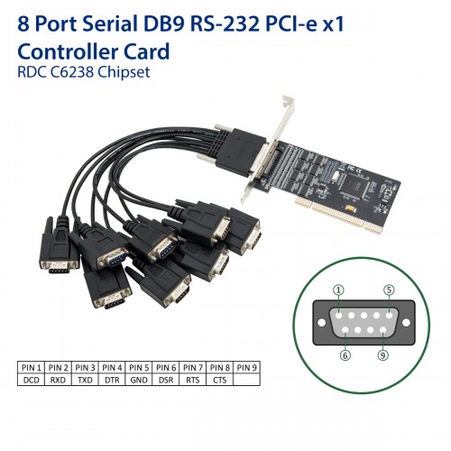 Picture of IO Crest SI-PCI15068 8 Port Serial DB9 RS-232 PCI Controller Card