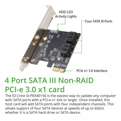 Picture of IO Crest SI-PEX40156 4 Port SATA III PCI-e 3.0 x1 Card Non-Raid with Low Profile Bracket