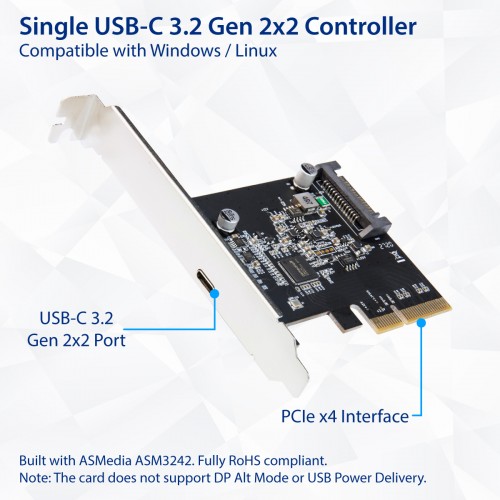 Picture of IO Crest SY-PEX20230 Single Port USB-C 3.2 Gen 2x2 PCI-e Gen 3 x4 Expansion Card