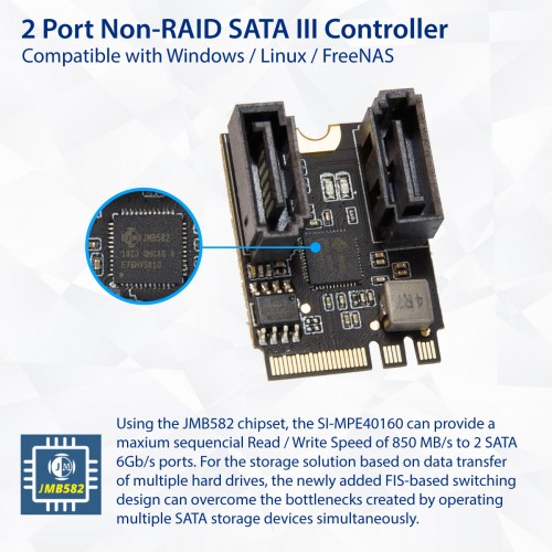 Picture of IO Crest SI-MPE40160 22 x 30 mm 2 Ports Non-Raid SATA III 6 GB & s to M.2 A Plus E Key