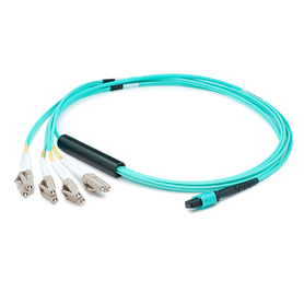 Picture of AddOn ADD-MPO-4LC1M5OM4 1 m MPO Female to 8xLC Male 8-strand OM4 Fiber Fanout Cable - Aqua